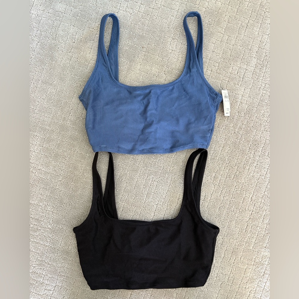 Aerie Shine Rib Longline Scoop Bikini Tops (set of 2) Size Large BRAND NEW